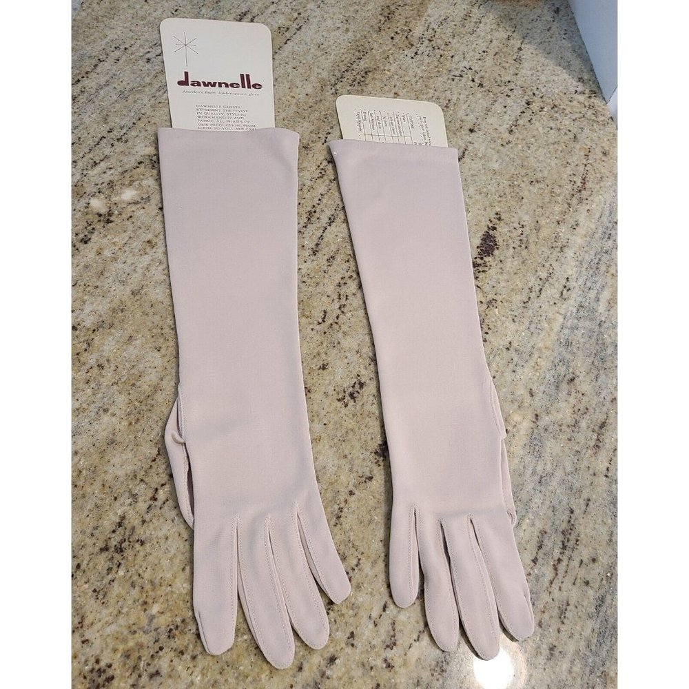 New! Vintage One Size Fits All Stretch Formal Nylon Gloves 15.5" Flesh Pink